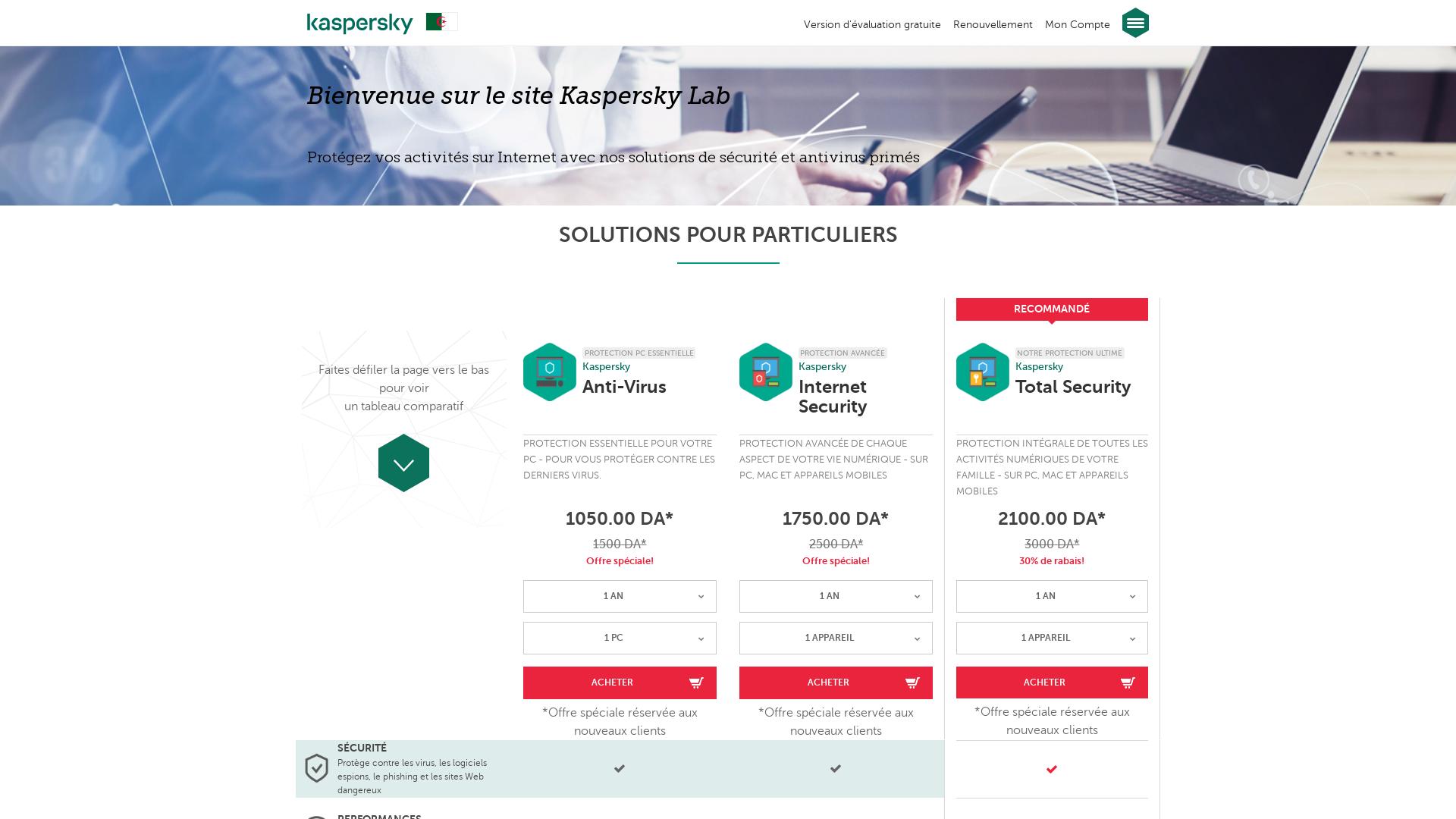 Website User Bewertung zu algerie.kaspersky.com