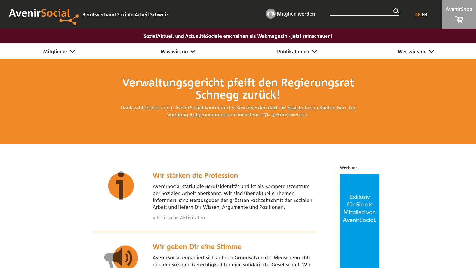 Website User Bewertung zu avenirsocial.ch
