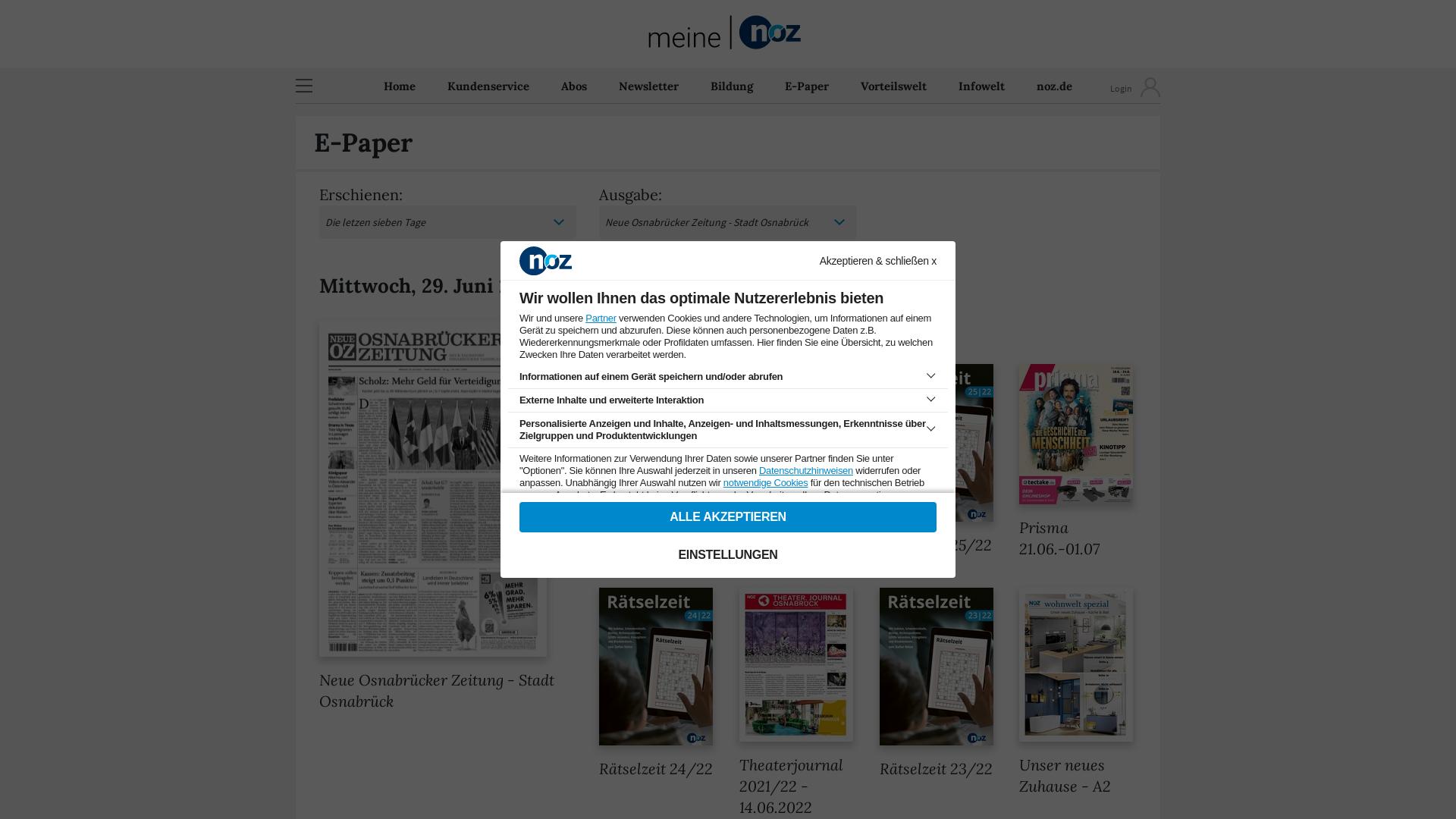 Website User Bewertung zu epaper.noz.de