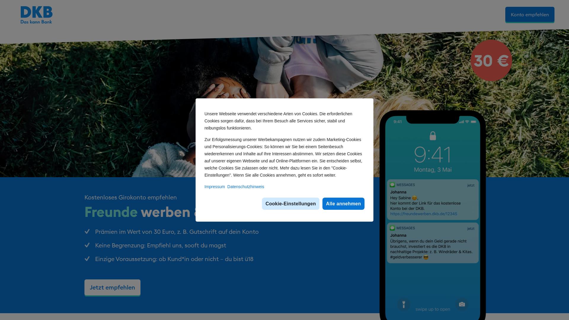 Website User Bewertung zu freundewerben.dkb.de