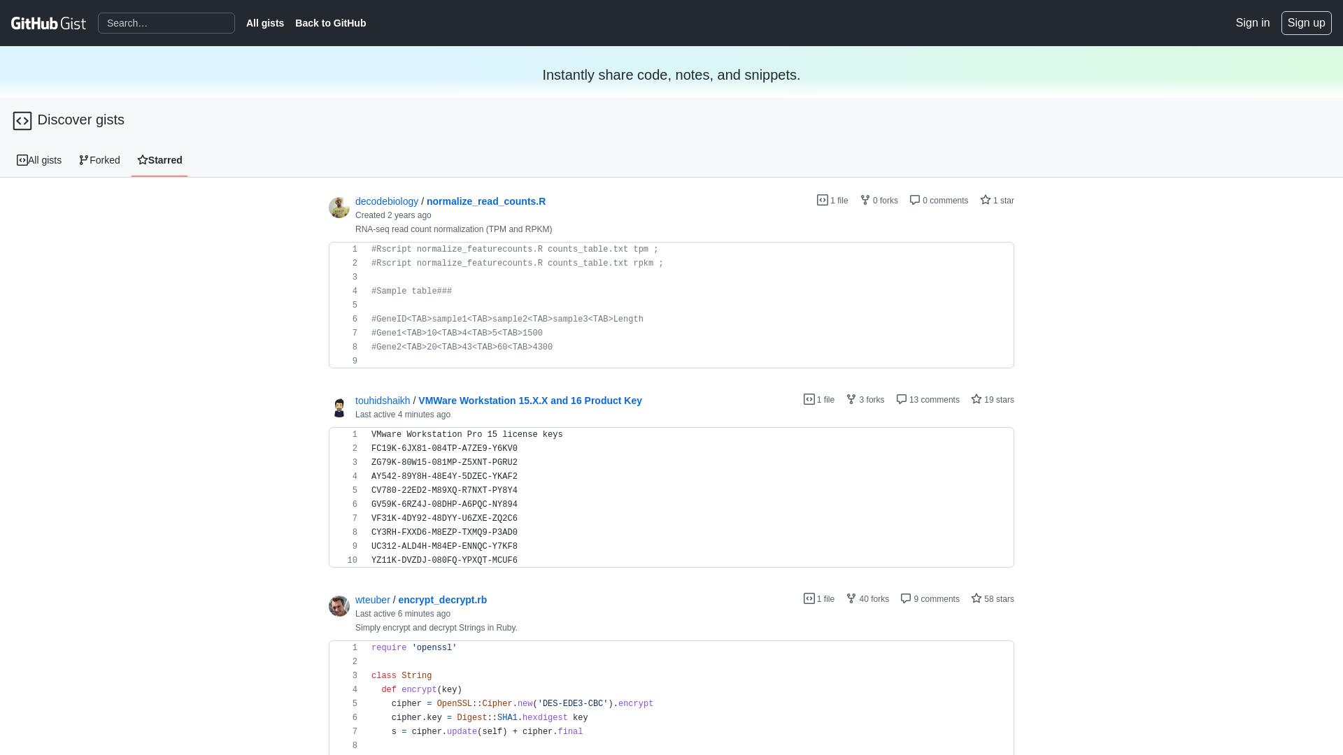 Website User Bewertung zu gist.github.com