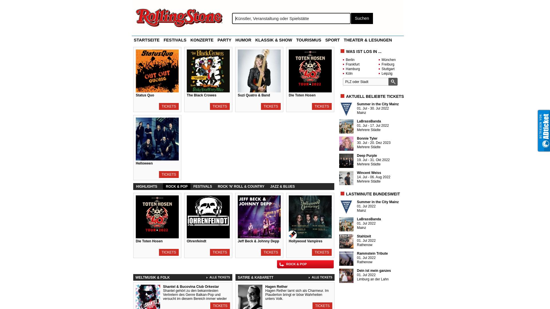 Website User Bewertung zu rollingstone.adticket.de