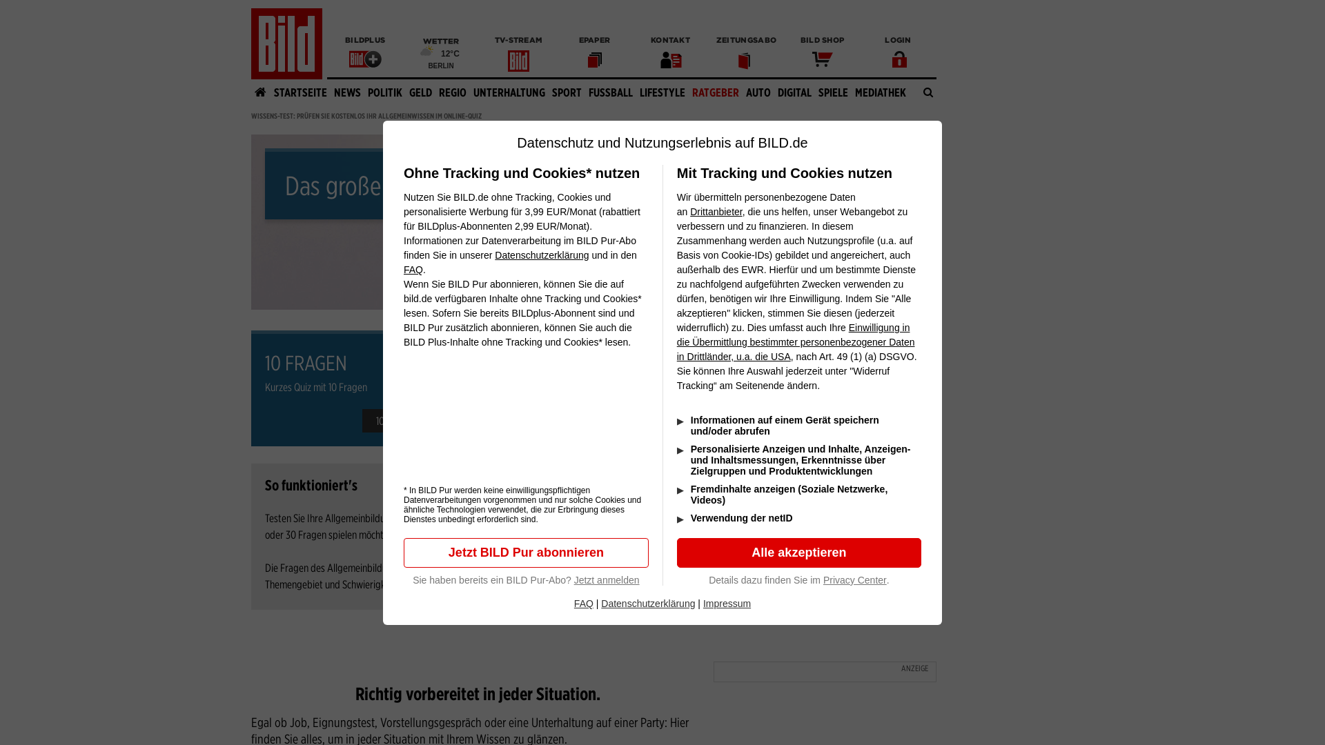 Website User Bewertung zu wissenstest.bild.de