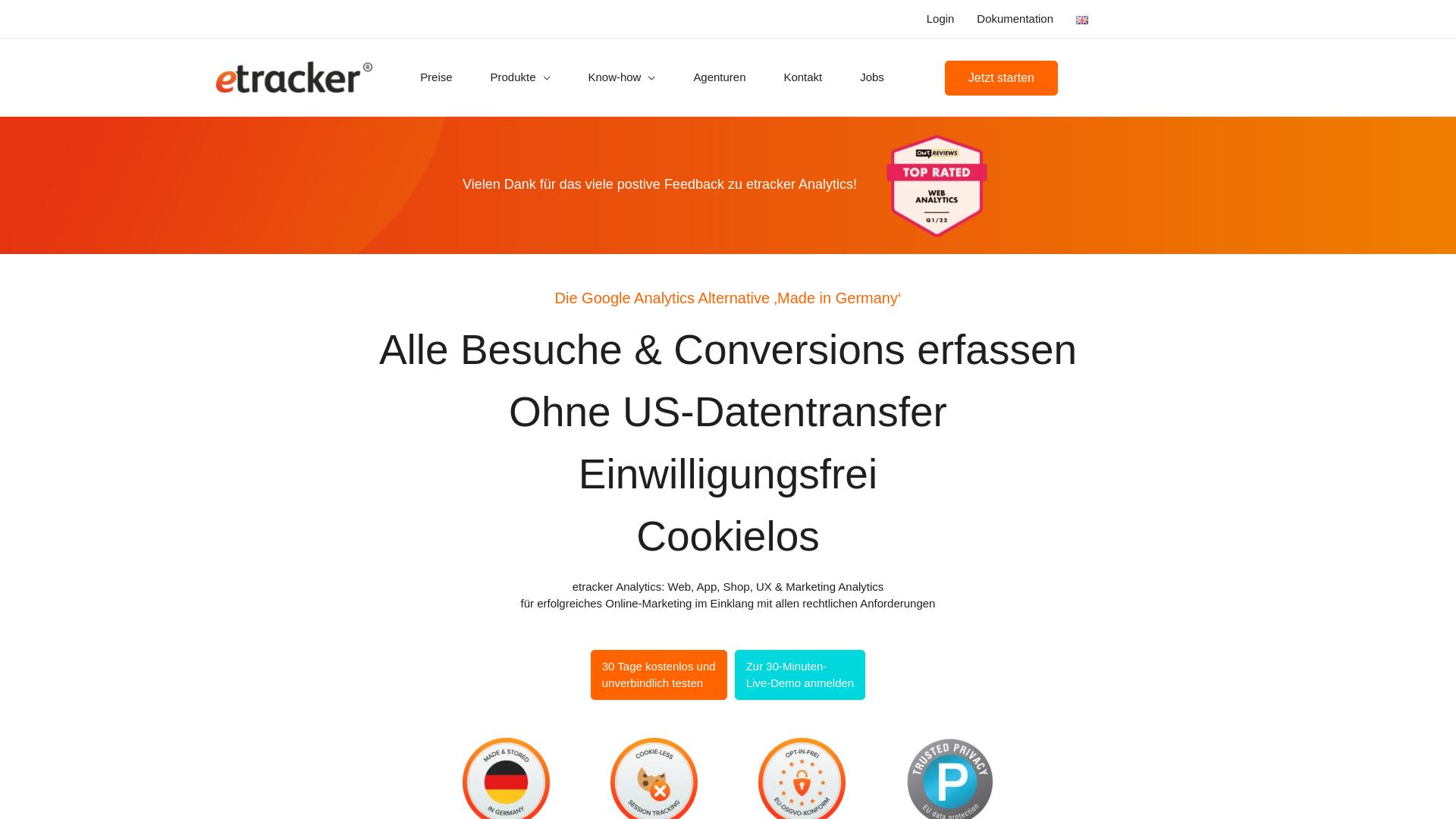 Website User Bewertung zu www.etracker.com