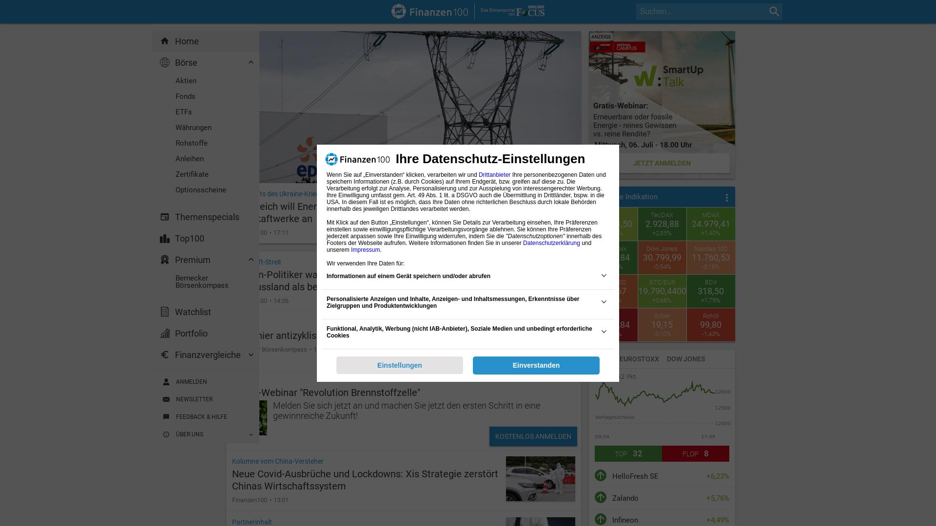Website User Bewertung zu www.finanzen100.de